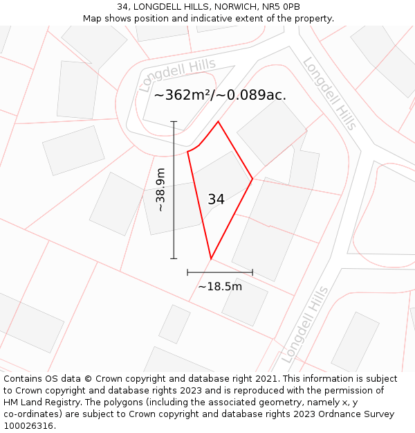 34, LONGDELL HILLS, NORWICH, NR5 0PB: Plot and title map