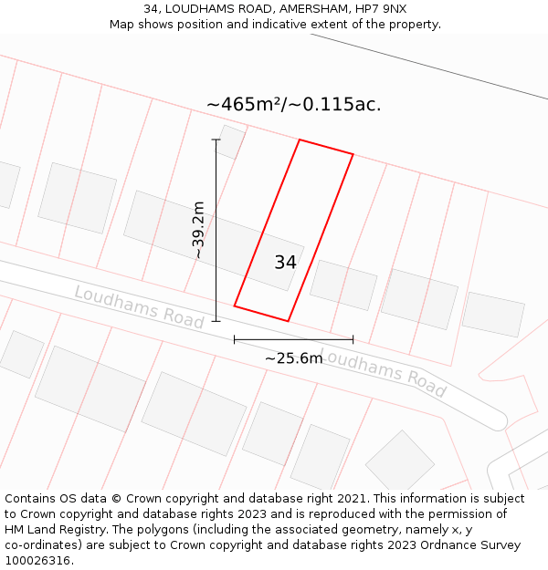 34, LOUDHAMS ROAD, AMERSHAM, HP7 9NX: Plot and title map
