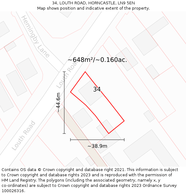34, LOUTH ROAD, HORNCASTLE, LN9 5EN: Plot and title map
