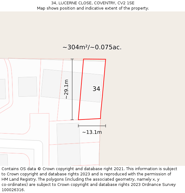 34, LUCERNE CLOSE, COVENTRY, CV2 1SE: Plot and title map
