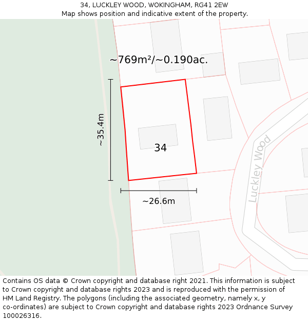 34, LUCKLEY WOOD, WOKINGHAM, RG41 2EW: Plot and title map