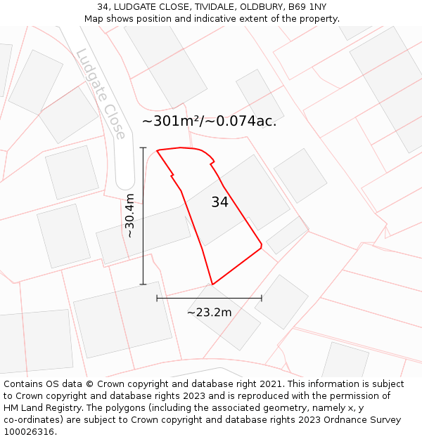 34, LUDGATE CLOSE, TIVIDALE, OLDBURY, B69 1NY: Plot and title map