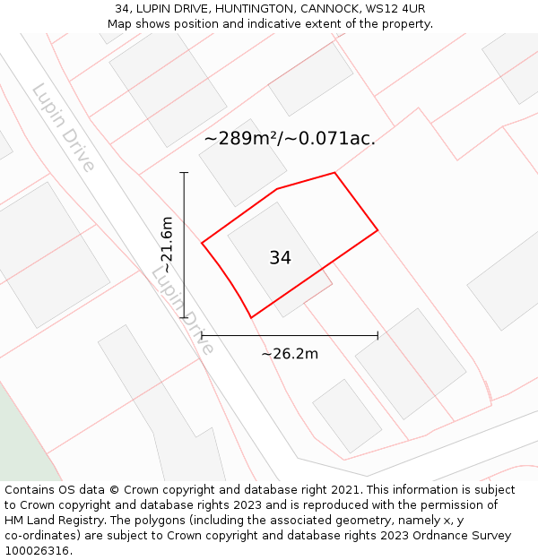 34, LUPIN DRIVE, HUNTINGTON, CANNOCK, WS12 4UR: Plot and title map