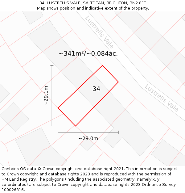 34, LUSTRELLS VALE, SALTDEAN, BRIGHTON, BN2 8FE: Plot and title map