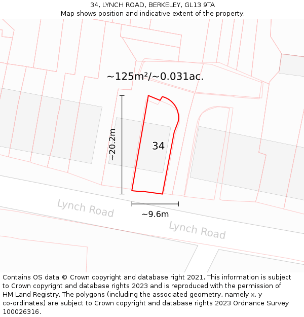 34, LYNCH ROAD, BERKELEY, GL13 9TA: Plot and title map