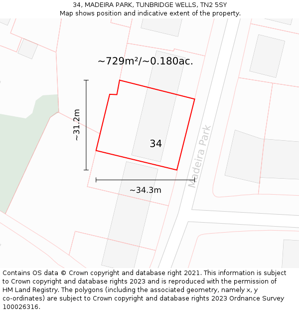 34, MADEIRA PARK, TUNBRIDGE WELLS, TN2 5SY: Plot and title map