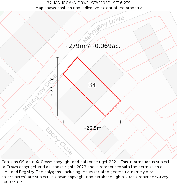 34, MAHOGANY DRIVE, STAFFORD, ST16 2TS: Plot and title map