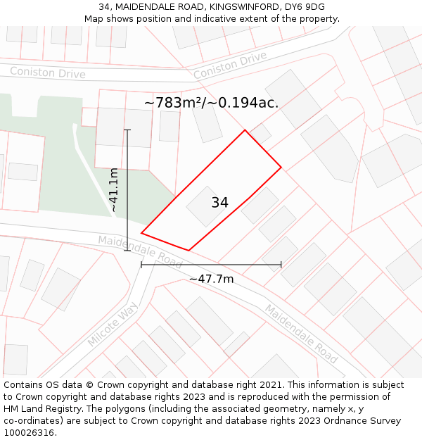 34, MAIDENDALE ROAD, KINGSWINFORD, DY6 9DG: Plot and title map