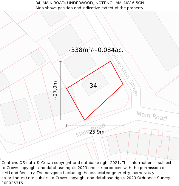 34, MAIN ROAD, UNDERWOOD, NOTTINGHAM, NG16 5GN: Plot and title map