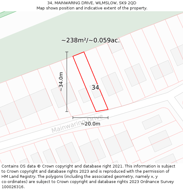 34, MAINWARING DRIVE, WILMSLOW, SK9 2QD: Plot and title map