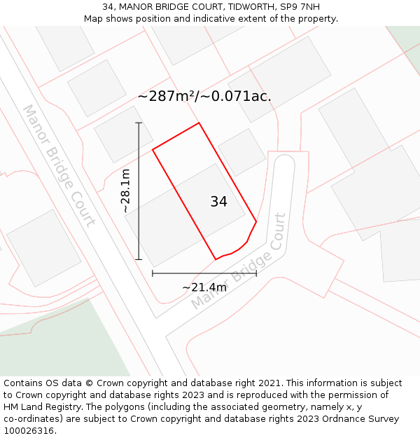 34, MANOR BRIDGE COURT, TIDWORTH, SP9 7NH: Plot and title map