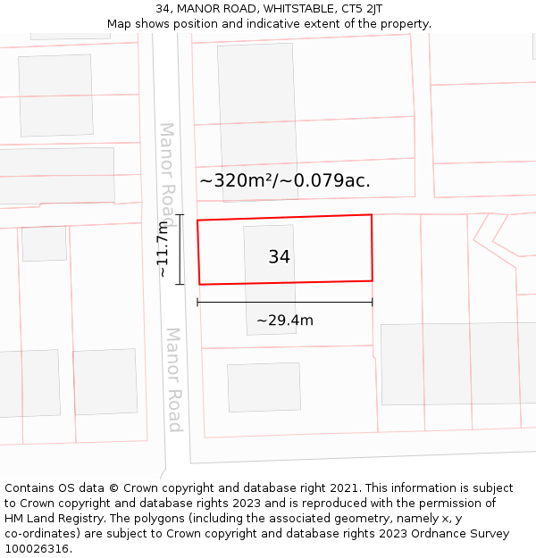 34, MANOR ROAD, WHITSTABLE, CT5 2JT: Plot and title map