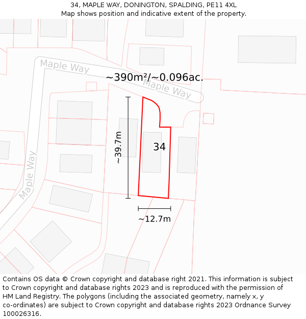 34, MAPLE WAY, DONINGTON, SPALDING, PE11 4XL: Plot and title map