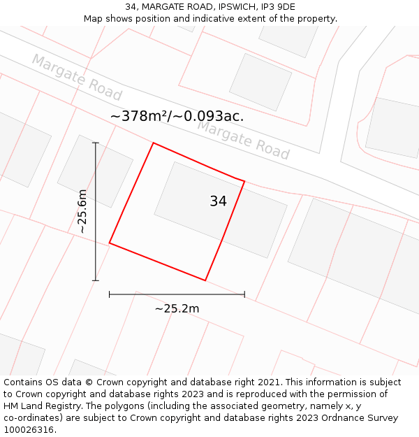34, MARGATE ROAD, IPSWICH, IP3 9DE: Plot and title map