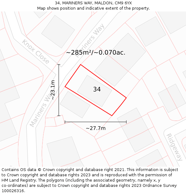 34, MARINERS WAY, MALDON, CM9 6YX: Plot and title map