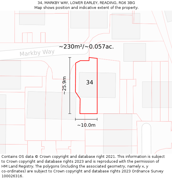 34, MARKBY WAY, LOWER EARLEY, READING, RG6 3BG: Plot and title map
