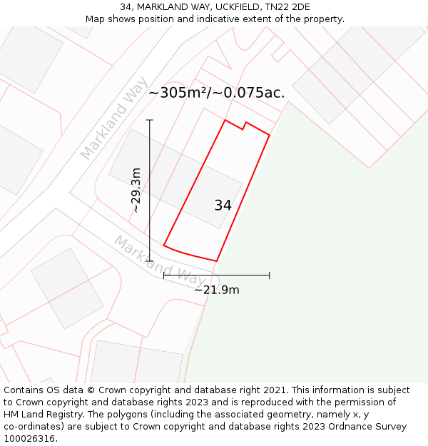 34, MARKLAND WAY, UCKFIELD, TN22 2DE: Plot and title map