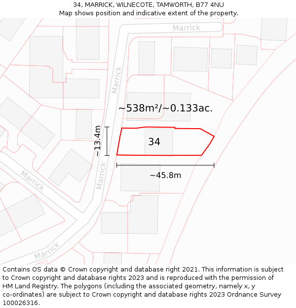 34, MARRICK, WILNECOTE, TAMWORTH, B77 4NU: Plot and title map