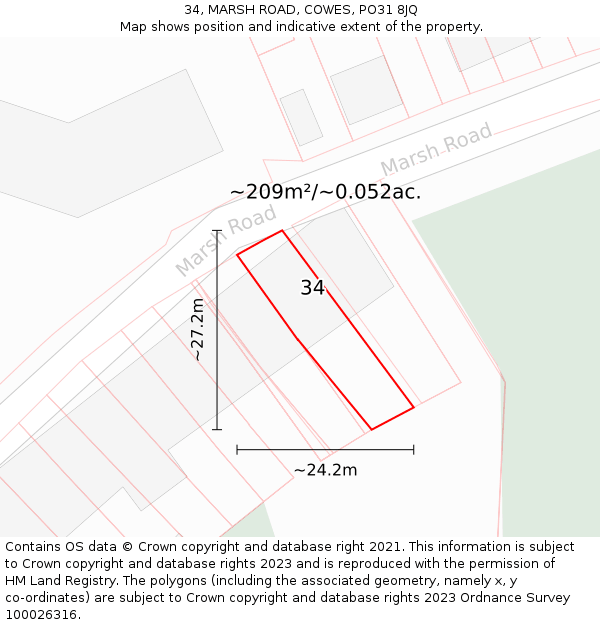 34, MARSH ROAD, COWES, PO31 8JQ: Plot and title map