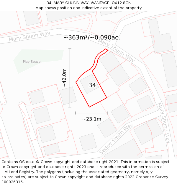 34, MARY SHUNN WAY, WANTAGE, OX12 8GN: Plot and title map