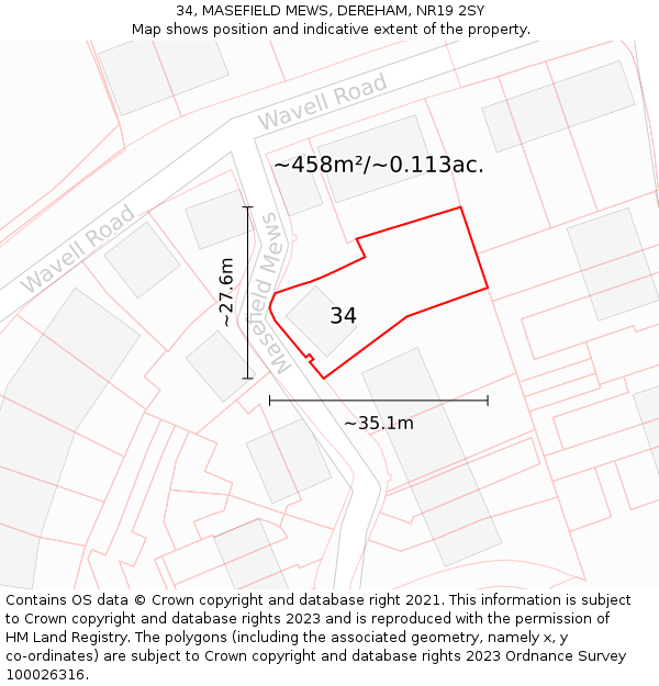 34, MASEFIELD MEWS, DEREHAM, NR19 2SY: Plot and title map