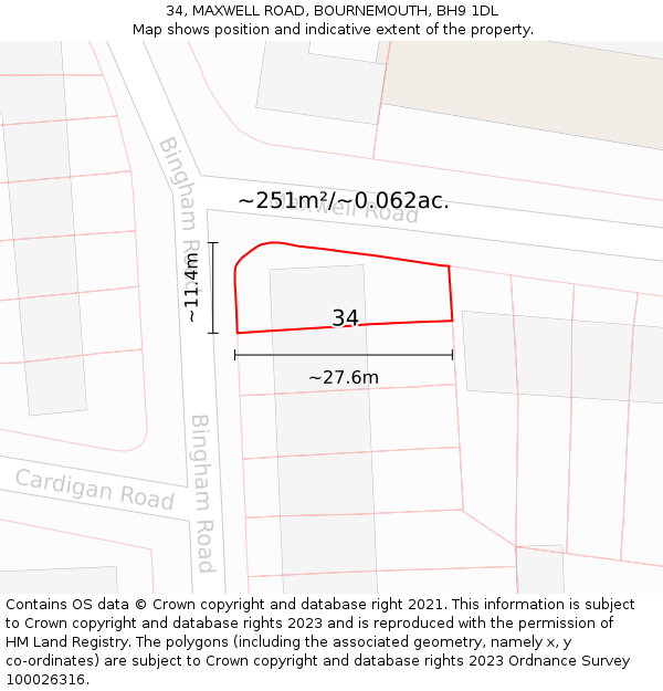 34, MAXWELL ROAD, BOURNEMOUTH, BH9 1DL: Plot and title map