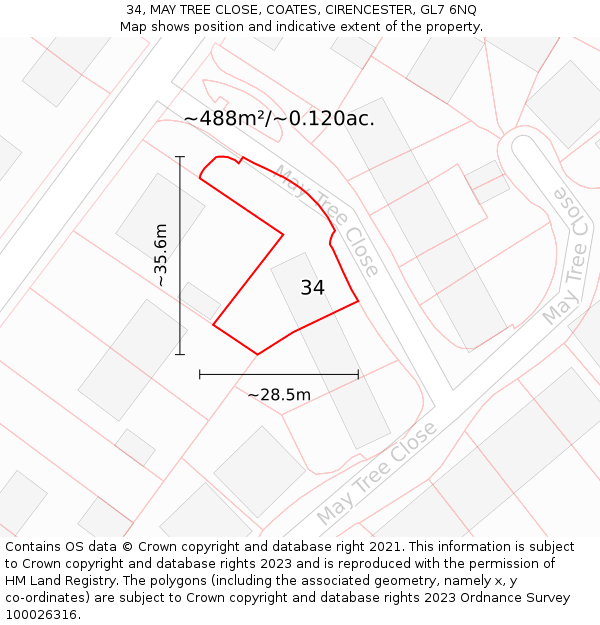 34, MAY TREE CLOSE, COATES, CIRENCESTER, GL7 6NQ: Plot and title map