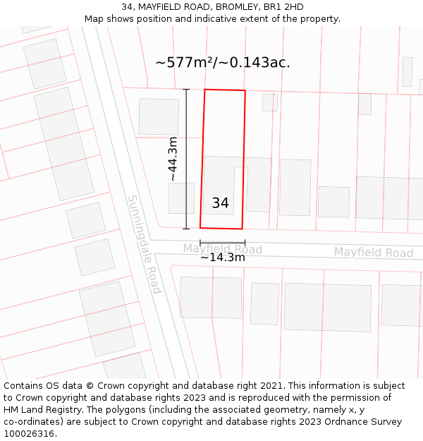 34, MAYFIELD ROAD, BROMLEY, BR1 2HD: Plot and title map