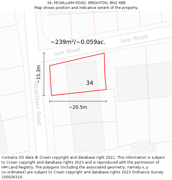 34, MCWILLIAM ROAD, BRIGHTON, BN2 6BE: Plot and title map