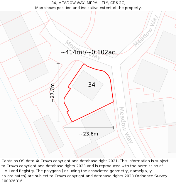 34, MEADOW WAY, MEPAL, ELY, CB6 2GJ: Plot and title map