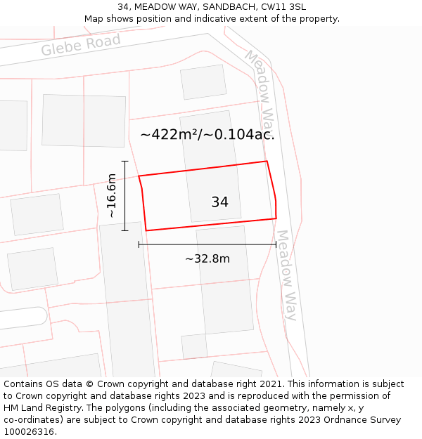 34, MEADOW WAY, SANDBACH, CW11 3SL: Plot and title map