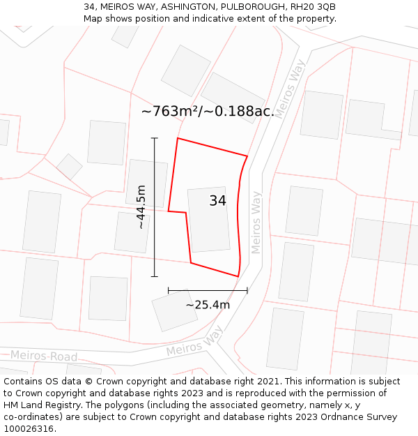 34, MEIROS WAY, ASHINGTON, PULBOROUGH, RH20 3QB: Plot and title map