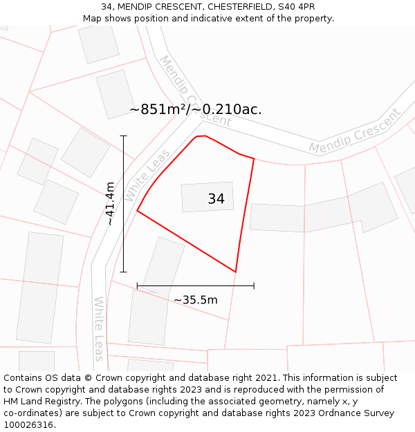 34, MENDIP CRESCENT, CHESTERFIELD, S40 4PR: Plot and title map