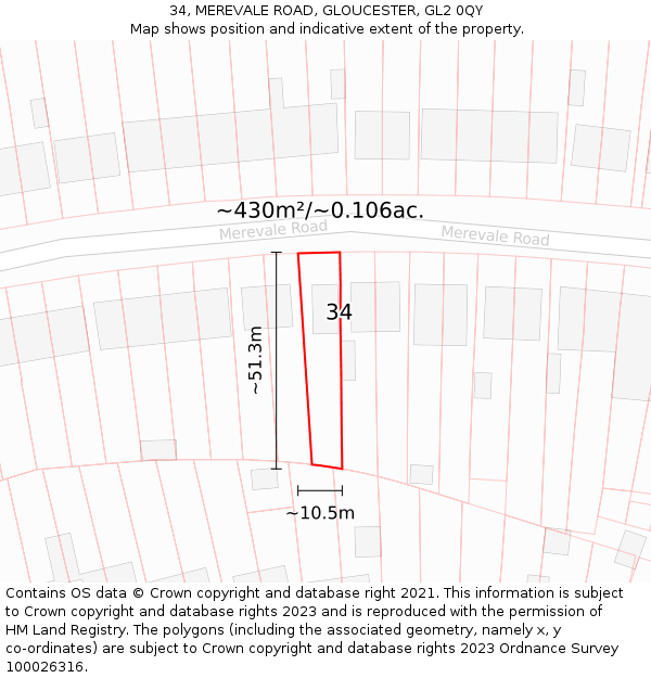 34, MEREVALE ROAD, GLOUCESTER, GL2 0QY: Plot and title map