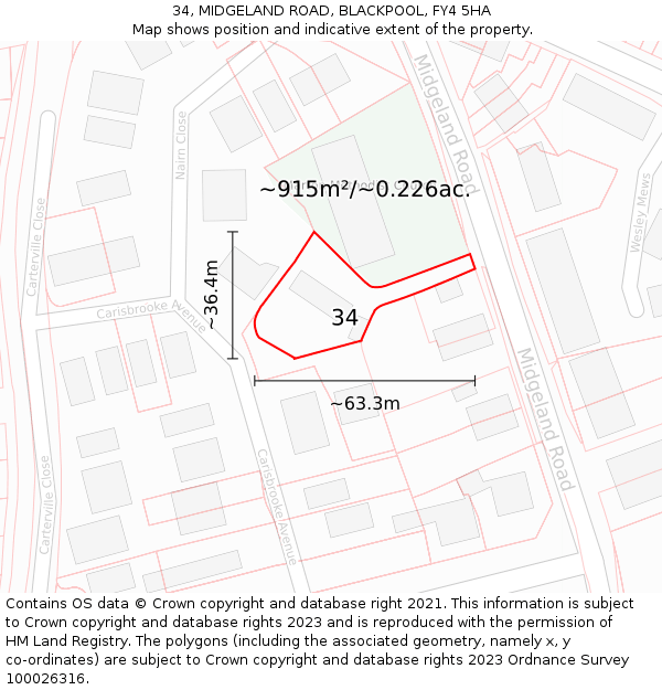 34, MIDGELAND ROAD, BLACKPOOL, FY4 5HA: Plot and title map