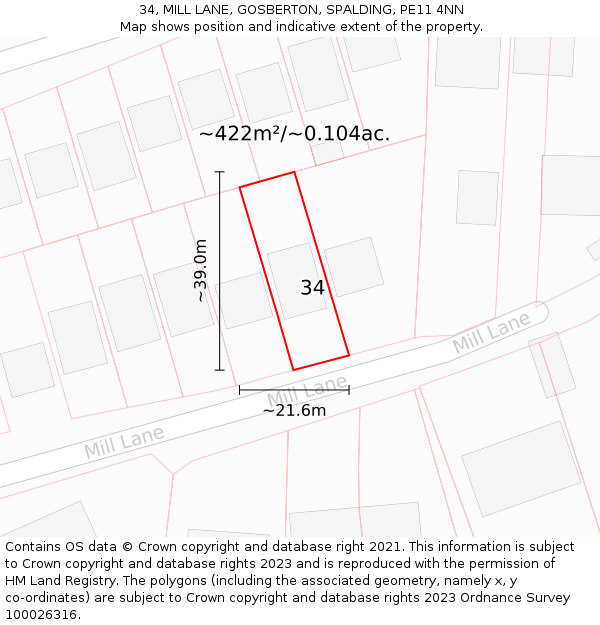 34, MILL LANE, GOSBERTON, SPALDING, PE11 4NN: Plot and title map