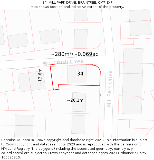 34, MILL PARK DRIVE, BRAINTREE, CM7 1XF: Plot and title map