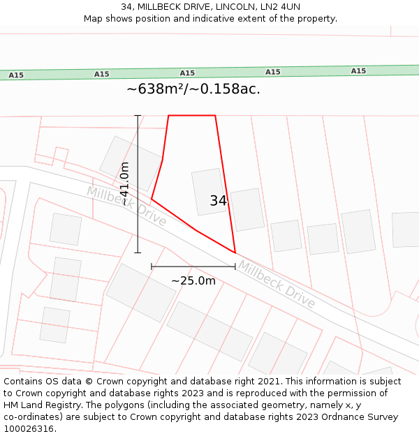 34, MILLBECK DRIVE, LINCOLN, LN2 4UN: Plot and title map