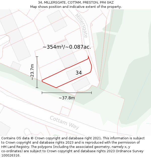 34, MILLERSGATE, COTTAM, PRESTON, PR4 0AZ: Plot and title map