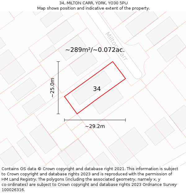34, MILTON CARR, YORK, YO30 5PU: Plot and title map