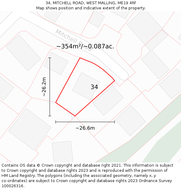 34, MITCHELL ROAD, WEST MALLING, ME19 4RF: Plot and title map