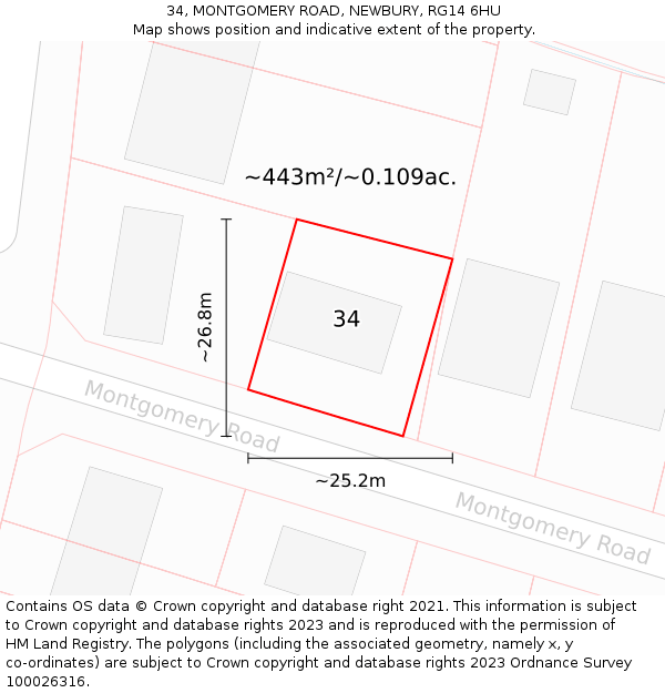 34, MONTGOMERY ROAD, NEWBURY, RG14 6HU: Plot and title map