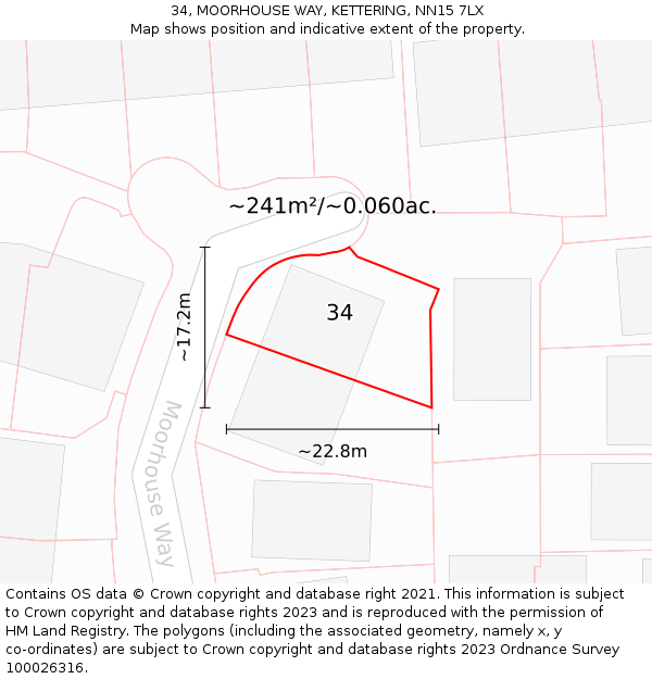 34, MOORHOUSE WAY, KETTERING, NN15 7LX: Plot and title map