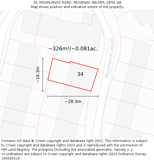 34, MOORLANDS ROAD, RIDGEWAY, BELPER, DE56 2JB: Plot and title map