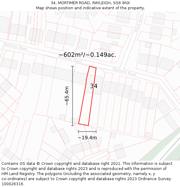 34, MORTIMER ROAD, RAYLEIGH, SS6 9NX: Plot and title map