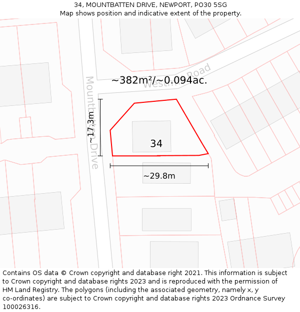 34, MOUNTBATTEN DRIVE, NEWPORT, PO30 5SG: Plot and title map