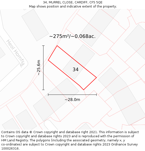 34, MURREL CLOSE, CARDIFF, CF5 5QE: Plot and title map