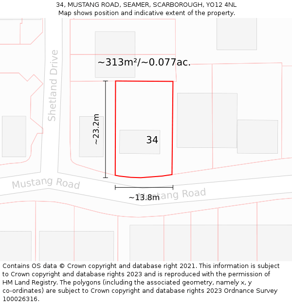 34, MUSTANG ROAD, SEAMER, SCARBOROUGH, YO12 4NL: Plot and title map