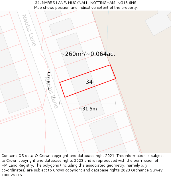34, NABBS LANE, HUCKNALL, NOTTINGHAM, NG15 6NS: Plot and title map