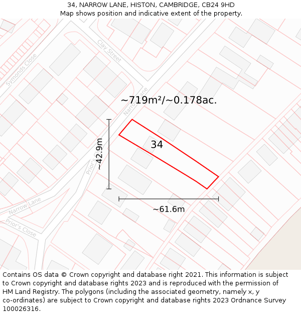 34, NARROW LANE, HISTON, CAMBRIDGE, CB24 9HD: Plot and title map